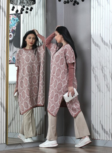 elegant long-sleeved tunic -fuchsia