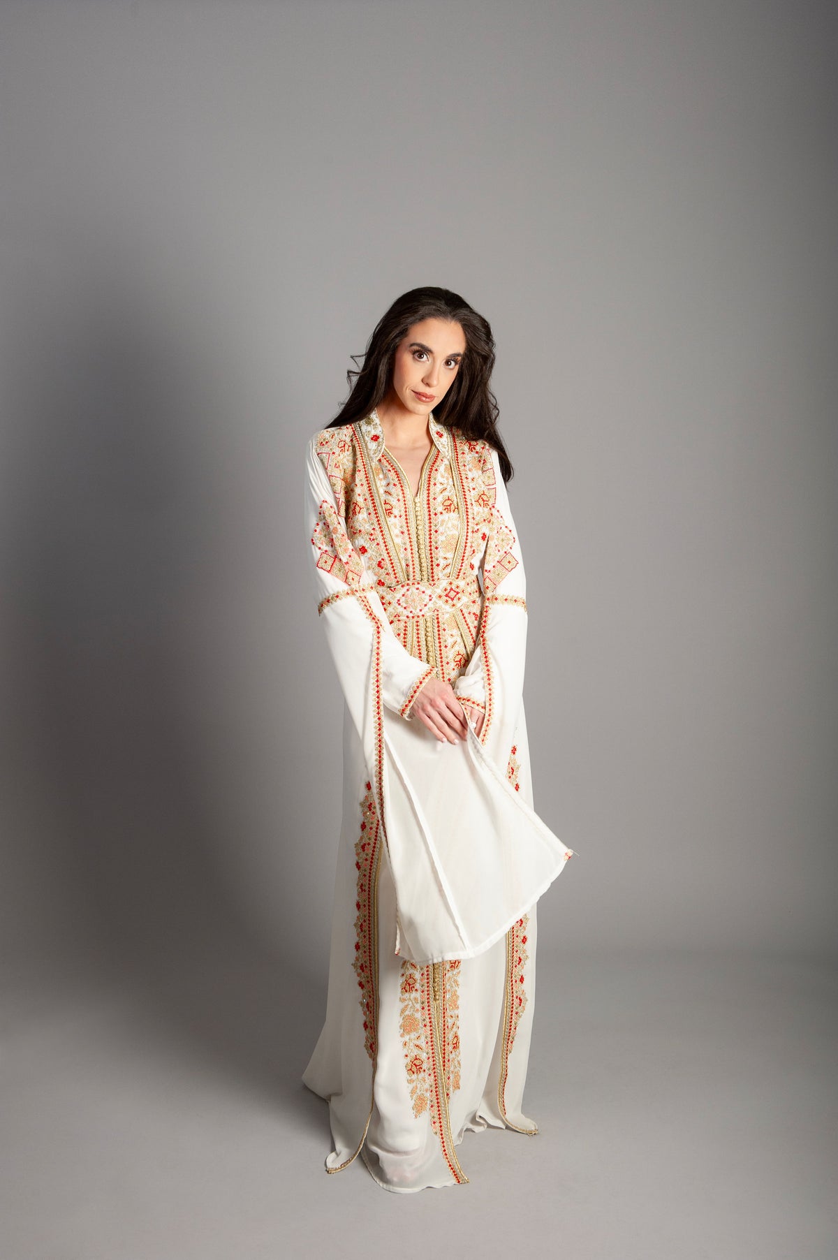 Dress Embroidery With Elegant - Long Maxi Dress Long Sleeves, Bridal, Evening, Party-Imperial Golden Kaftan Set Luxurious Two-Piece Ensemble of Royal Elegance