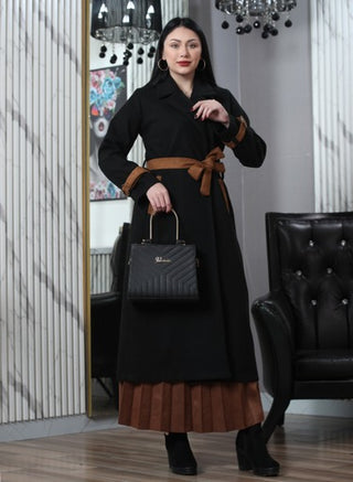 long coat-black-Brown belt