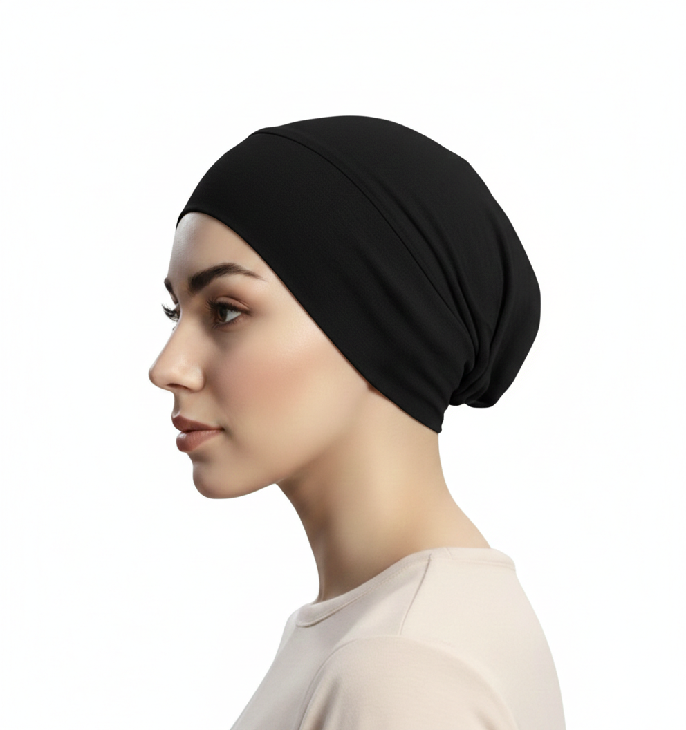 3pcs Set Women’s Elastic (Jersey) Muslim Turban Hat - Base Hijab Under-Cap, Soft Chemo Head Wrap, (Black, White, Brown)
