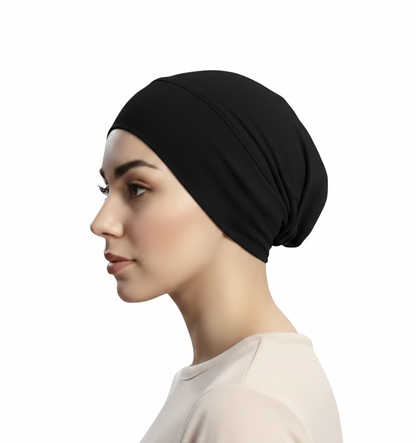 3pcs Set Women’s Elastic (Jersey) Muslim Turban Hat - Base Hijab Under-Cap, Soft Chemo Head Wrap, (Black, White, Brown)