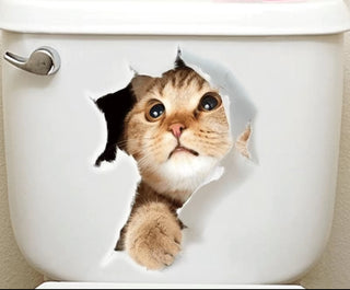 Bathroom Toilet Decorative Decals, 1pc Cat Vivid 3D, Funny Animals Decor, Poster PVC