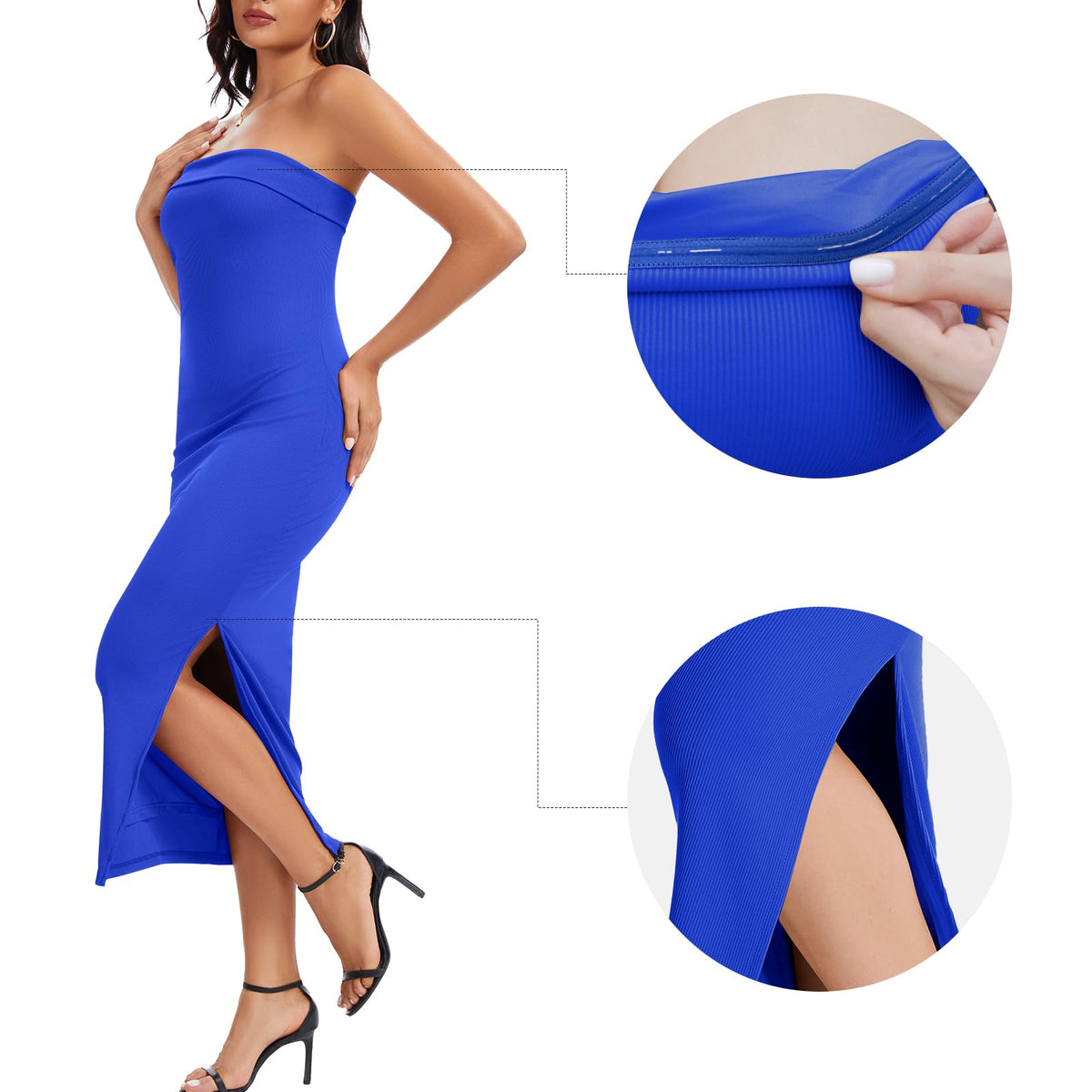Women’s Strapless Ribbed Maxi Bodycon Slit Dress