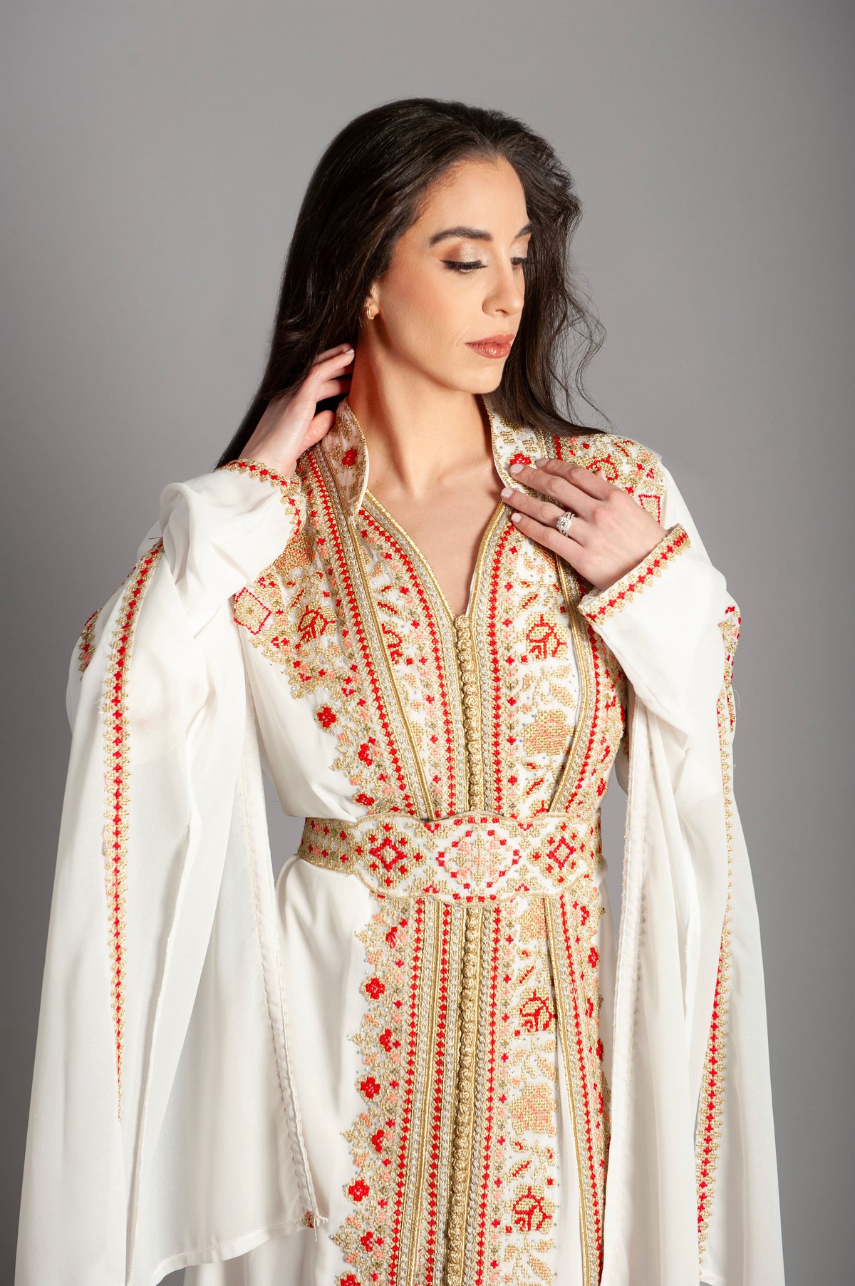 Dress Embroidery With Elegant - Long Maxi Dress Long Sleeves, Bridal, Evening, Party-Imperial Golden Kaftan Set Luxurious Two-Piece Ensemble of Royal Elegance