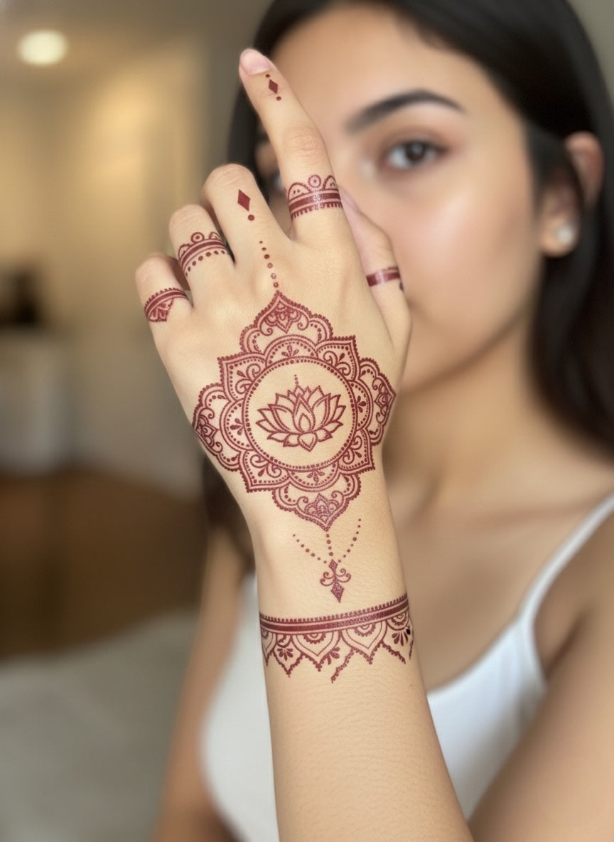 Temporary Hand Tattoo for Weddings &amp; Special Celebrations Royal Bridal Henna - Luxury Embroidered