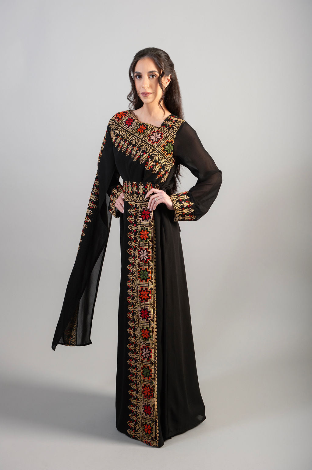 Dress - Gold embroidered - Flowers & elegance
