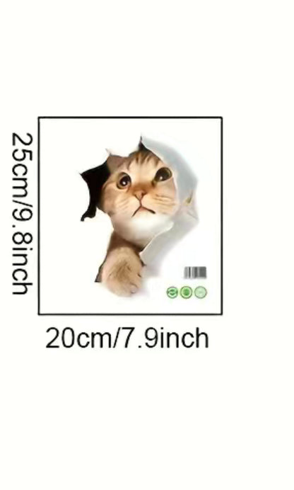 Bathroom Toilet Decorative Decals, 1pc Cat Vivid 3D, Funny Animals Decor, Poster PVC