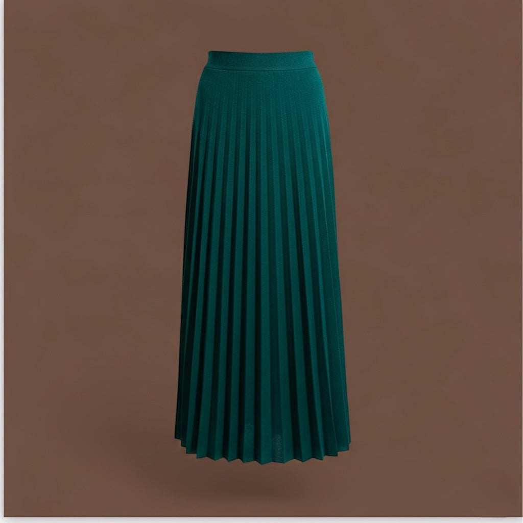 Skirt Maxi - Emerald Green High-Waist Pleated Maxi Skirt
