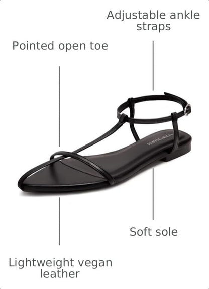 Women's Black Strappy Flat Sandals