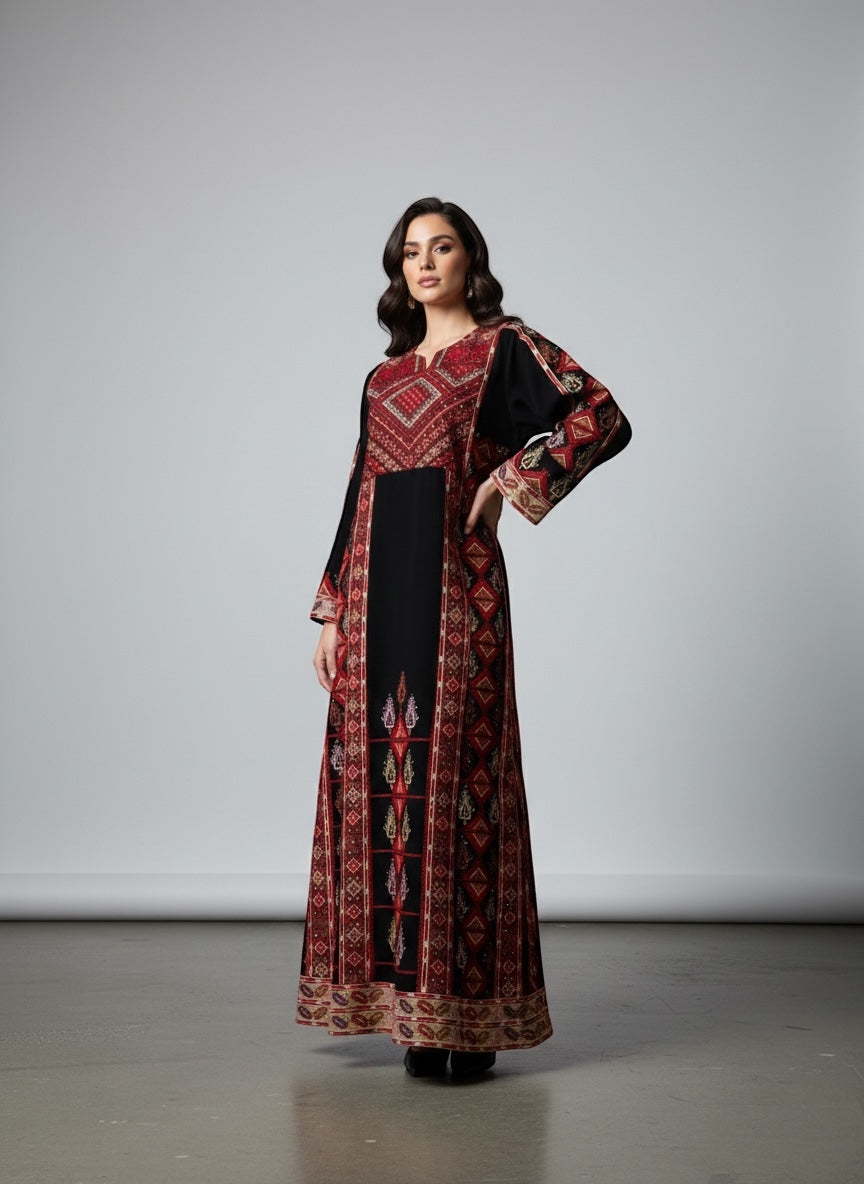 Roza | Heritage Embroidery | Crepe Maxi Dress |Black