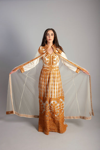 Women Kaftan Long embroidery Luxury Golden Zardosi Kaftan – A Masterpiece of Indian Craftsmanship Bridal, Evening Party