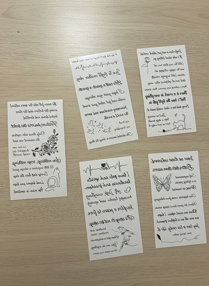 Temporary Tattoo Set 5 Sheets - for Fingers, Hands, neck