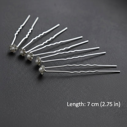10Pcs Elegant Pearl Flower Hair Pins - Floral roz Hair Jewelry Pins for Brides & Formal Bun Hairstyles.