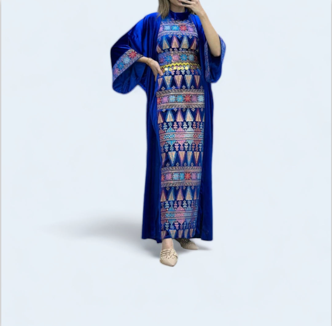 Two-Piece Embroidered Velvet Dress With A Waist Belt For Added Elegance - Stun In Our Soft And Charming Embroidered