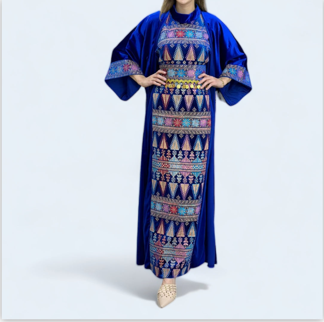 Two-Piece Embroidered Velvet Dress With A Waist Belt For Added Elegance - Stun In Our Soft And Charming Embroidered