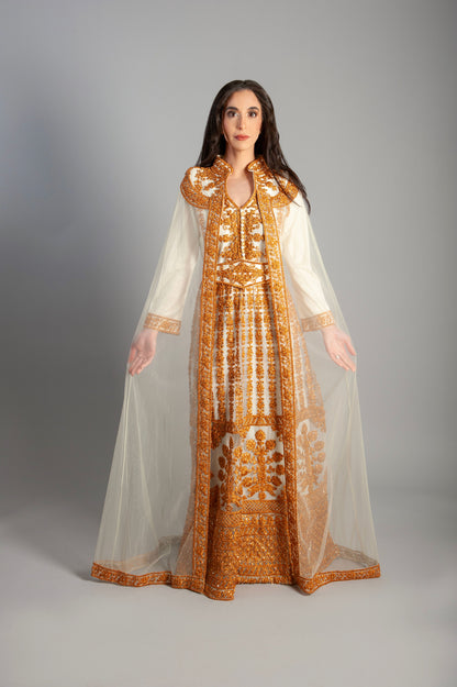 Women Kaftan Long embroidery Luxury Golden Zardosi Kaftan – A Masterpiece of Indian Craftsmanship Bridal, Evening Party