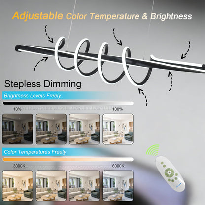 Modern Black Dimmable Spiral LED Chandelier Light