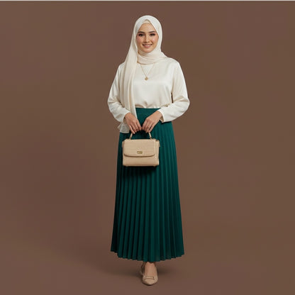 Skirt Maxi - Emerald Green High-Waist Pleated Maxi Skirt