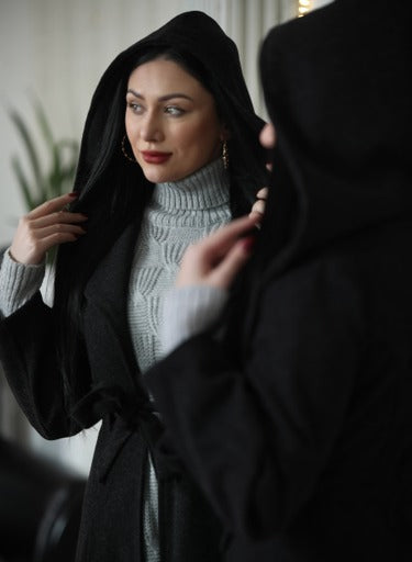 long coat - hoodie design - black