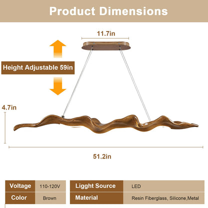 Wavora Wood-Look LED Chandelier – 51” Wavy Linear