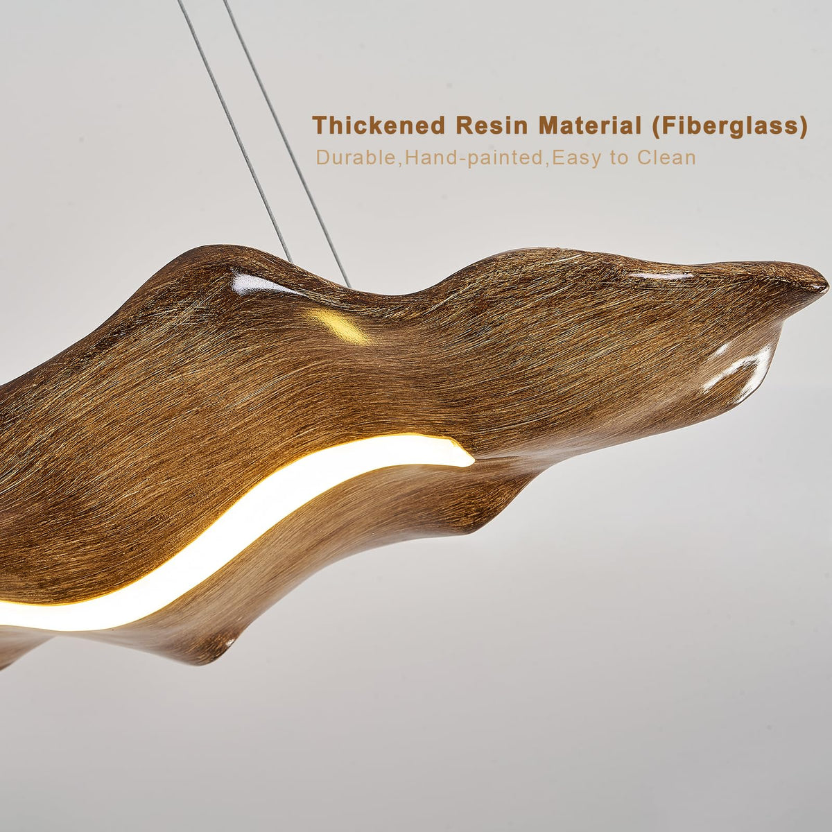Wavora 51-Inch Wavy Wood-Look Linear LED Chandelier