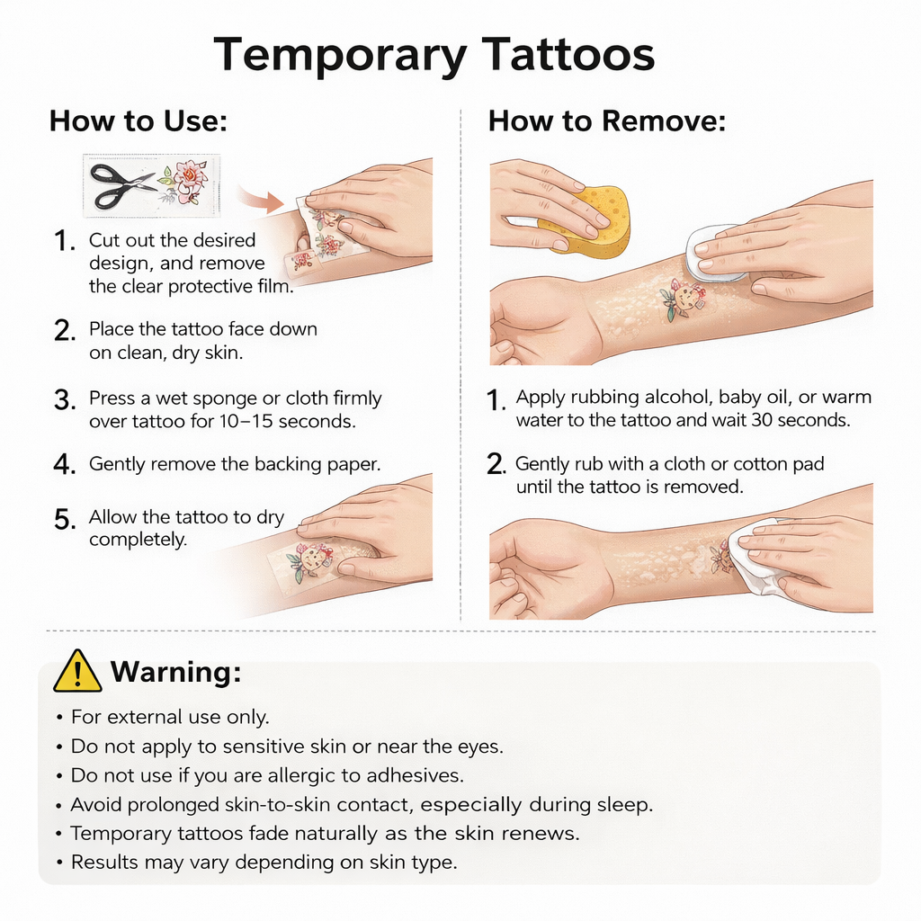 Aesthetic Minimalist Noir Floral Temporary Tattoo Bundle 8psc