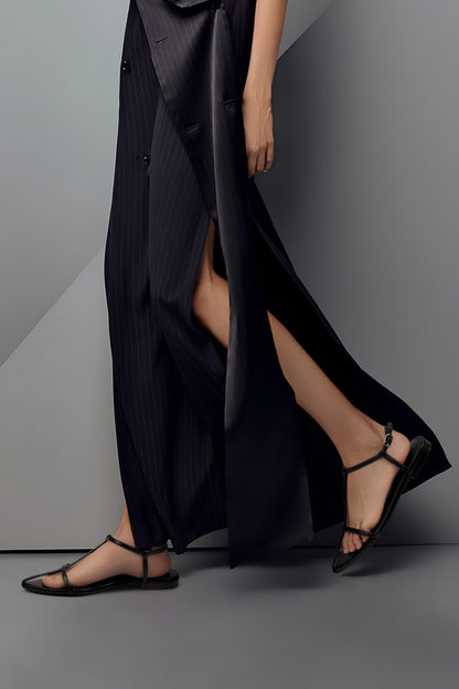Women's Black Strappy Flat Sandals