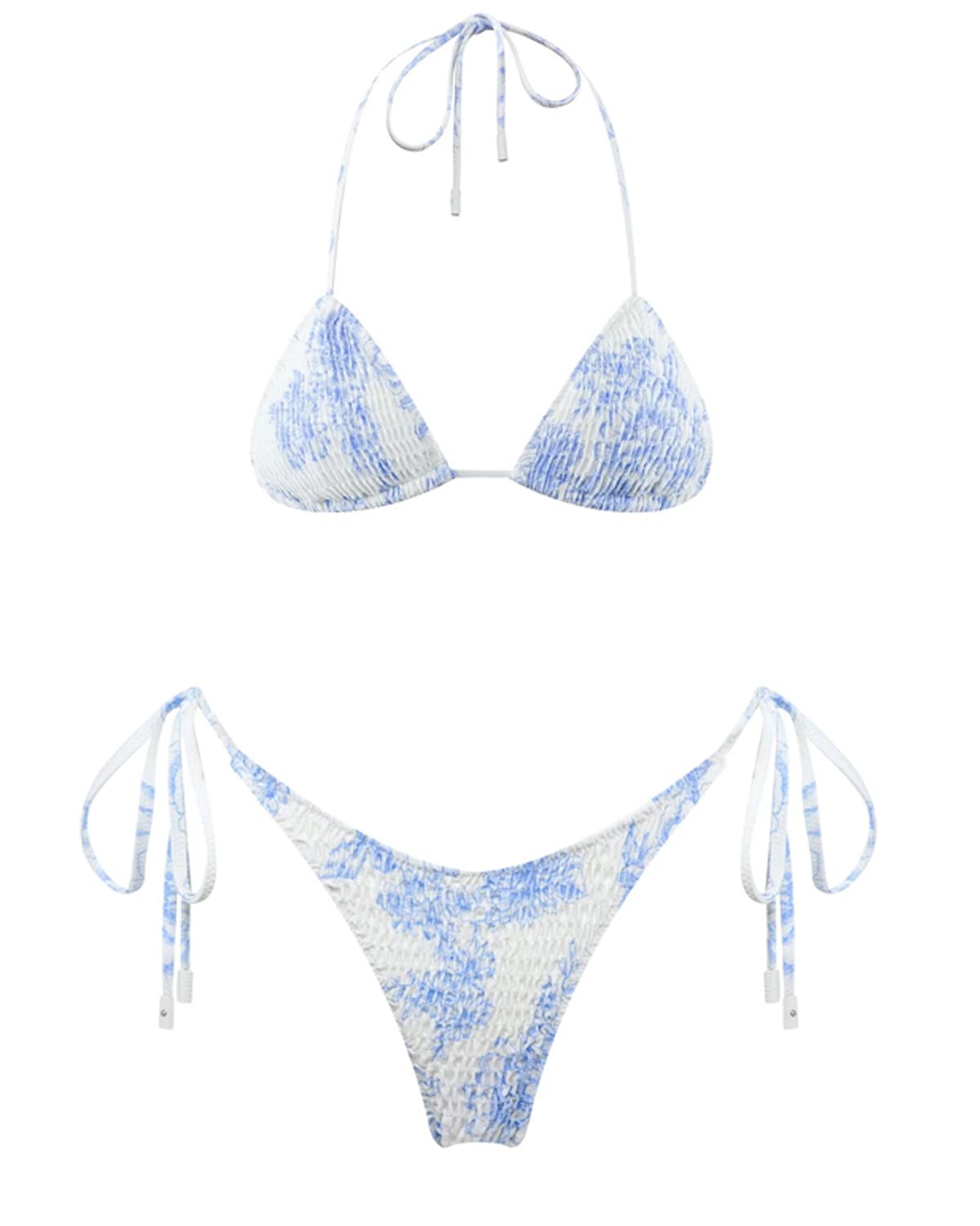 Smocked Triangle Bikini Set -  Two Piece Bathing Suit