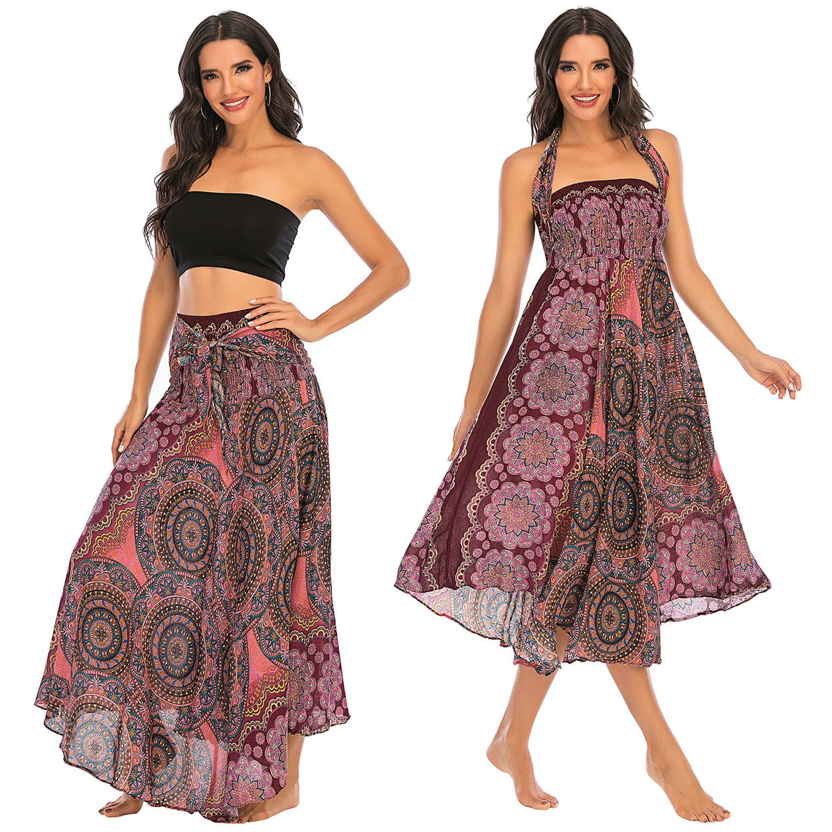 Hippie Maxi Long Skirt Bohemian Summer Casual Beach Dress Fits S M L