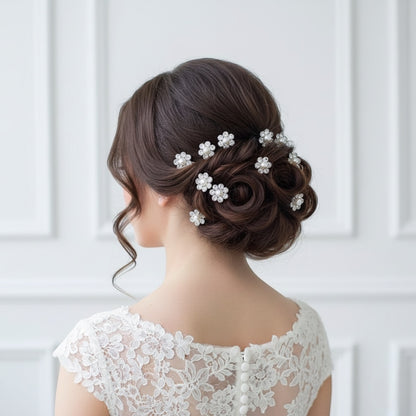 10Pcs Elegant Pearl Flower Hair Pins - Floral roz Hair Jewelry Pins for Brides & Formal Bun Hairstyles.