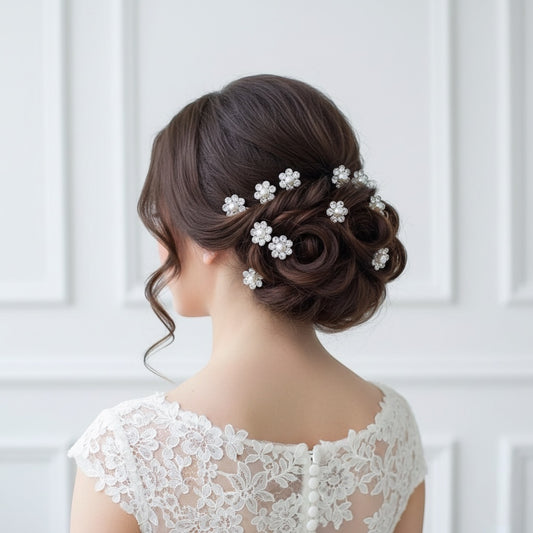 10Pcs Elegant Pearl Flower Hair Pins - Floral roz Hair Jewelry Pins for Brides & Formal Bun Hairstyles.