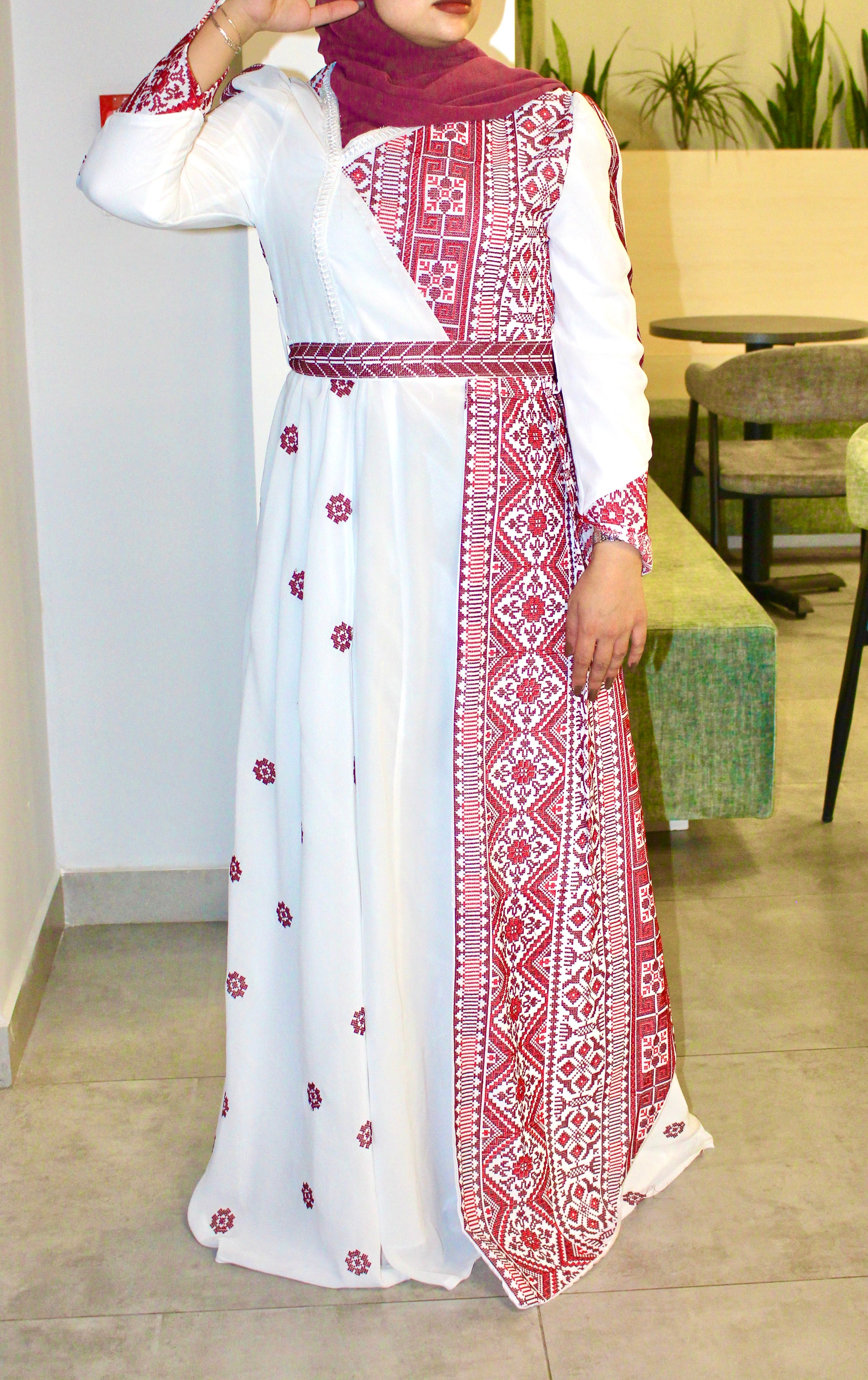 White patterned dress - embroidered - Royal Crimson Heritage Gown
Ethereal Layers &amp; Artisan Embroidery