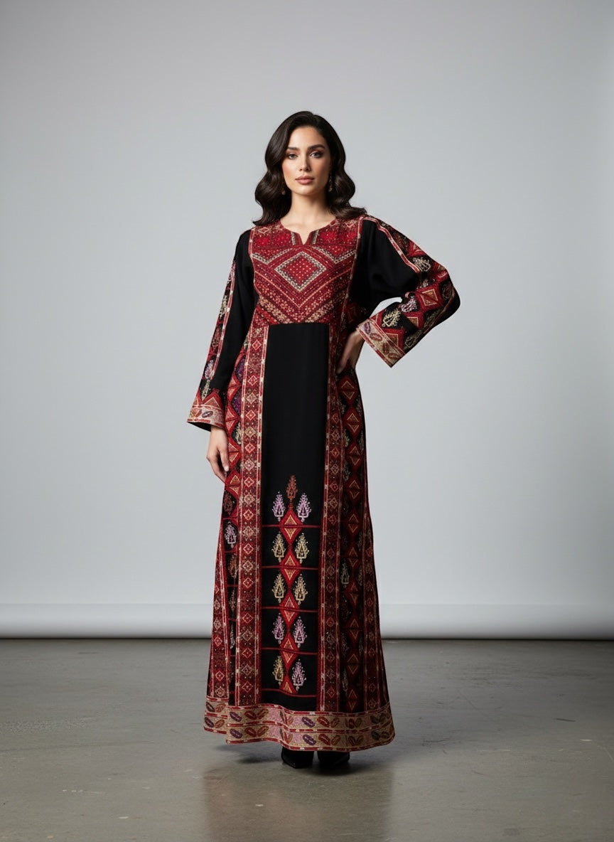 Roza | Heritage Embroidery | Crepe Maxi Dress |Black