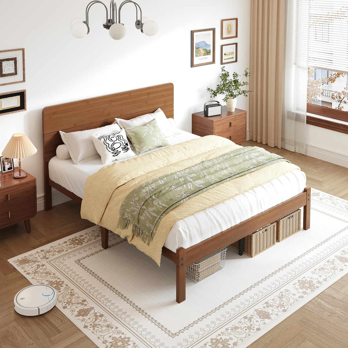 Queen Size Bamboo Wood Platform Bed Frame