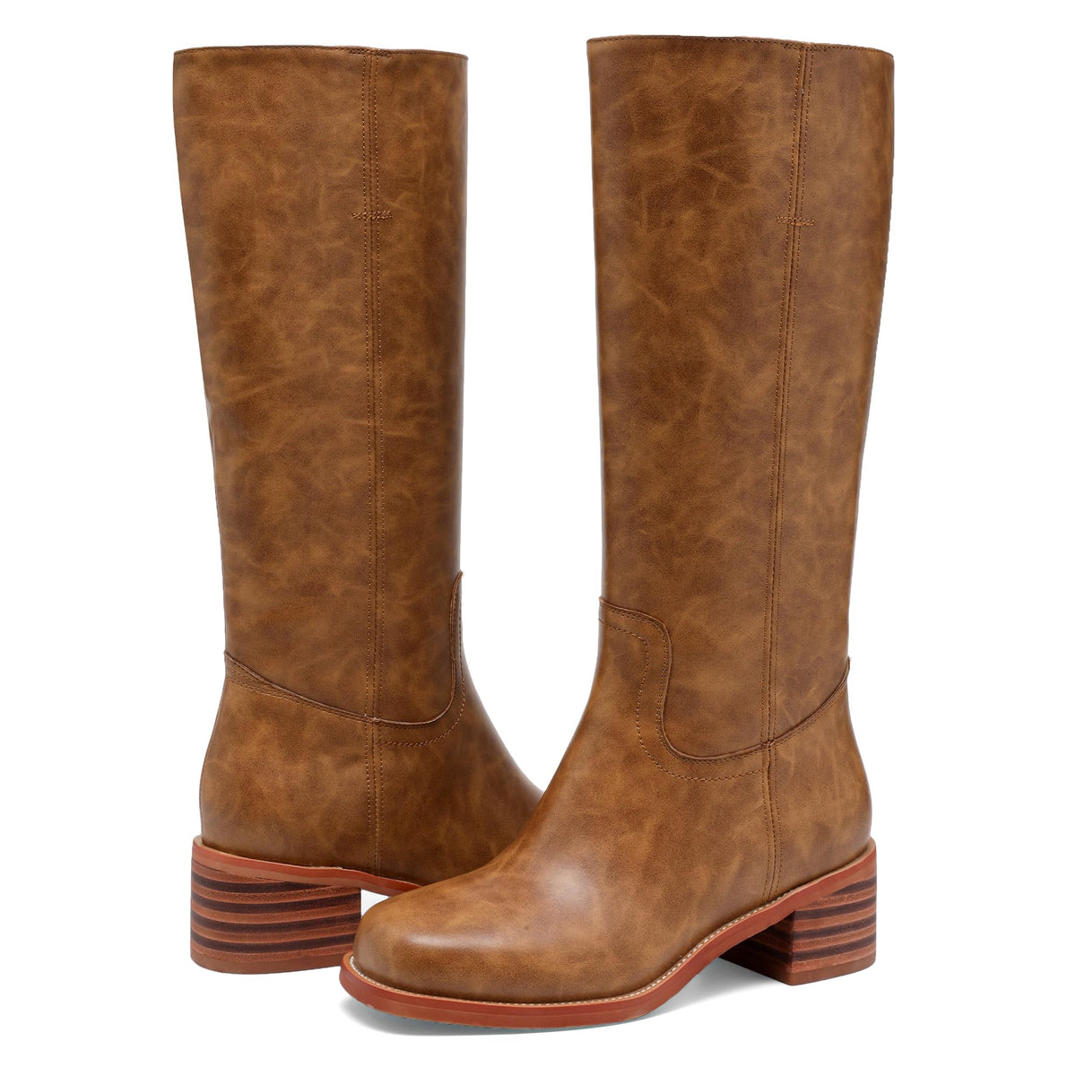 Knee High Boots Square Toe Chunky Block Heel Long