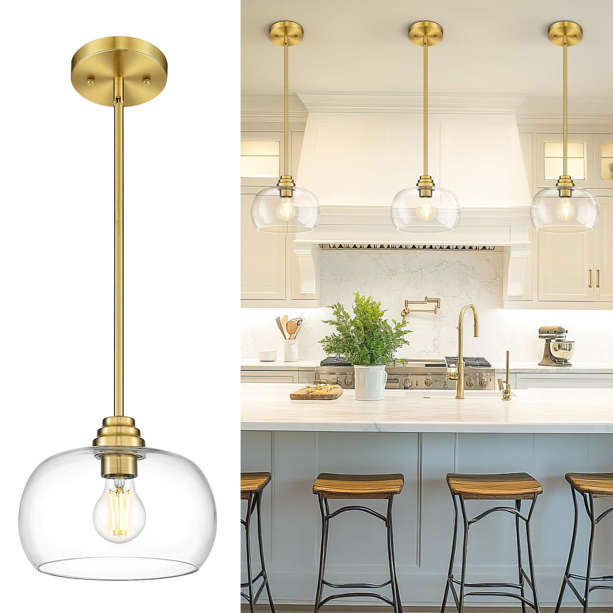 1-Light Modern Brushed Gold Pendant Lights 9in
