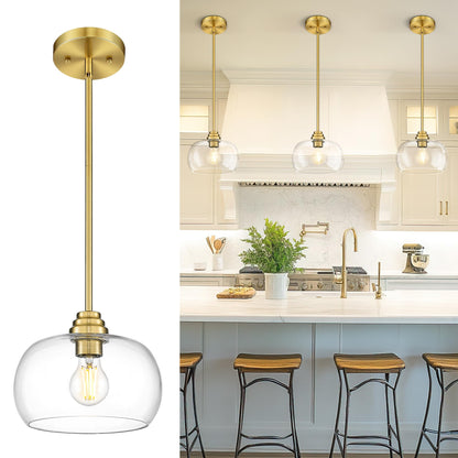 1-Light Modern Brushed Gold Pendant Lights 9in
