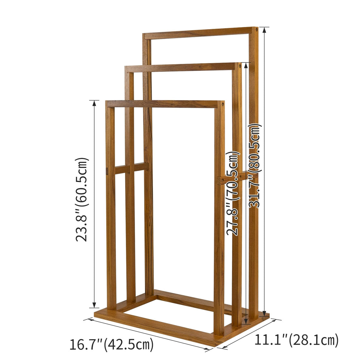 Freestanding Brown Wood 3-Bar Floor Towel Rack