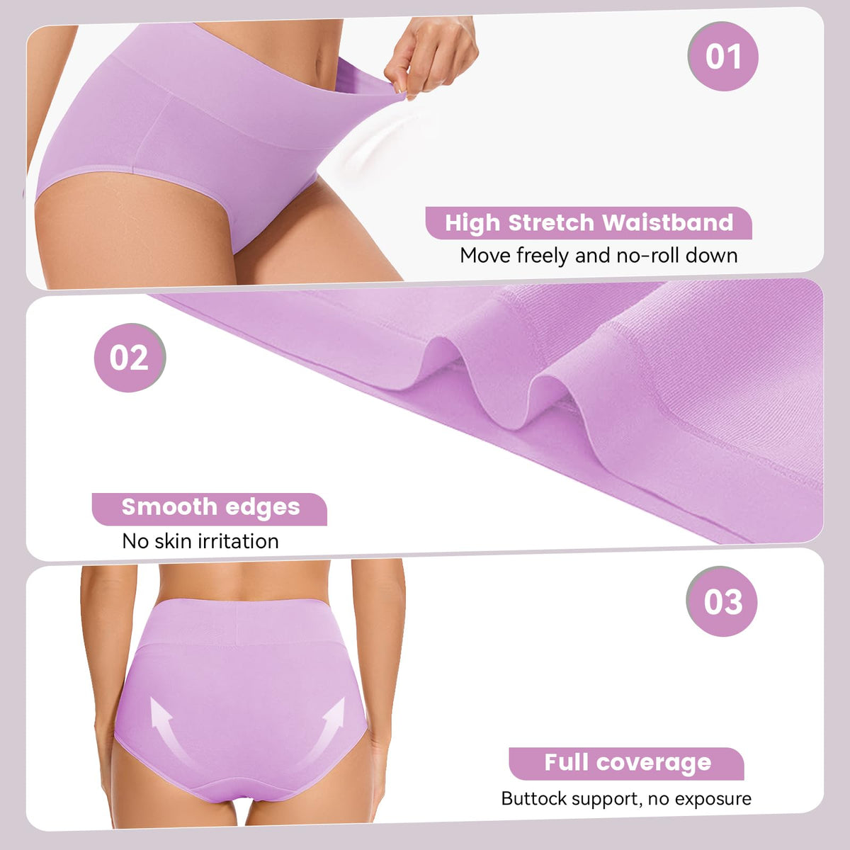 Cotton Underwear High Waisted Briefs Soft Ladies Panties Multipack 5 Pack