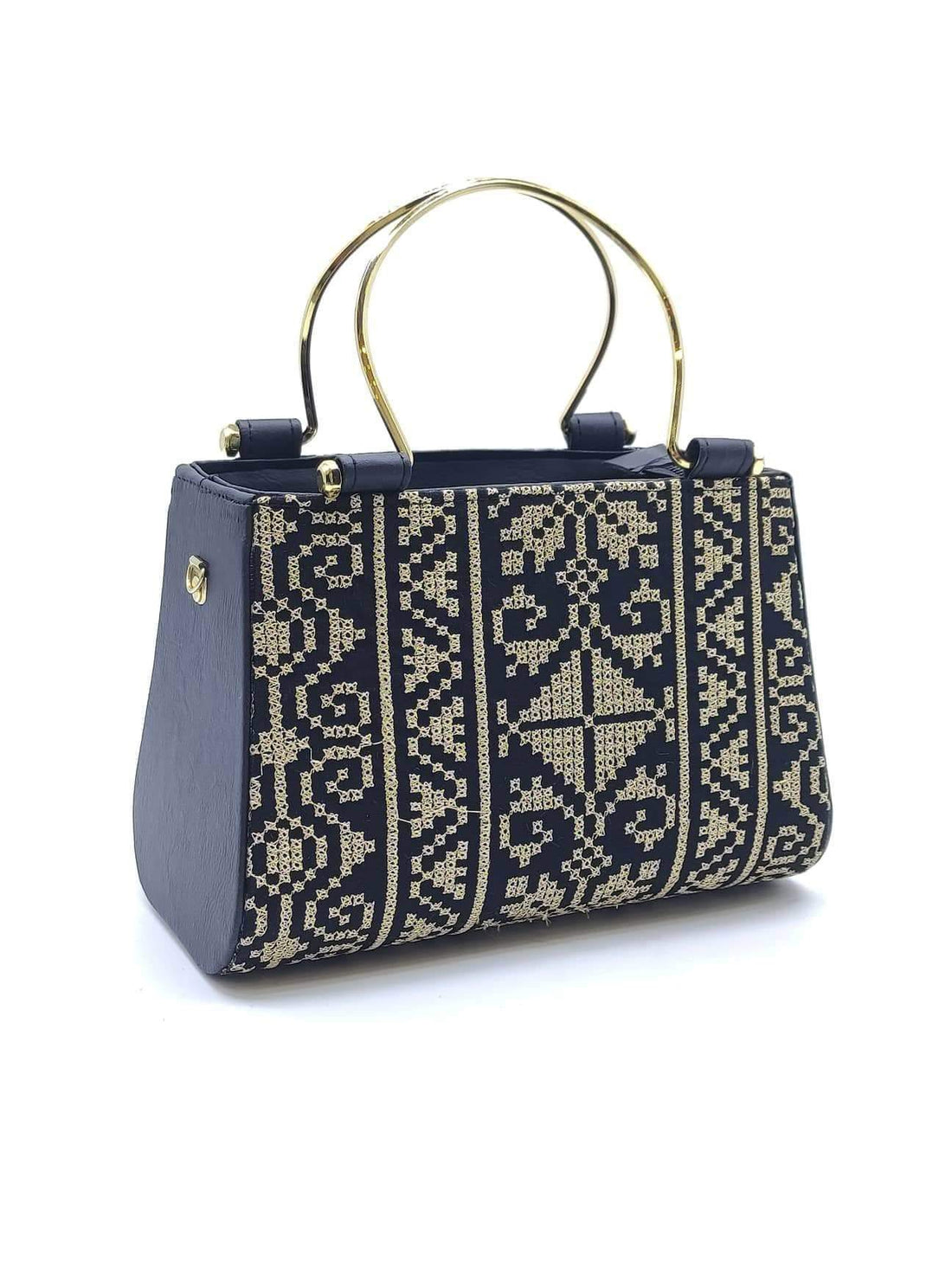 Handbag - embroidered - golden color