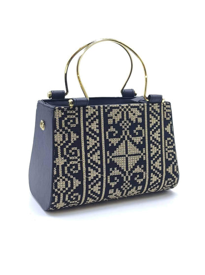 Handbag - embroidered - golden color