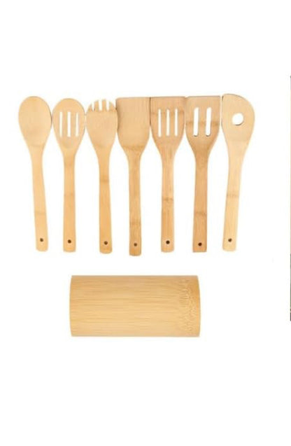 7-Piece Bamboo Kitchen Utensil Set with Holder