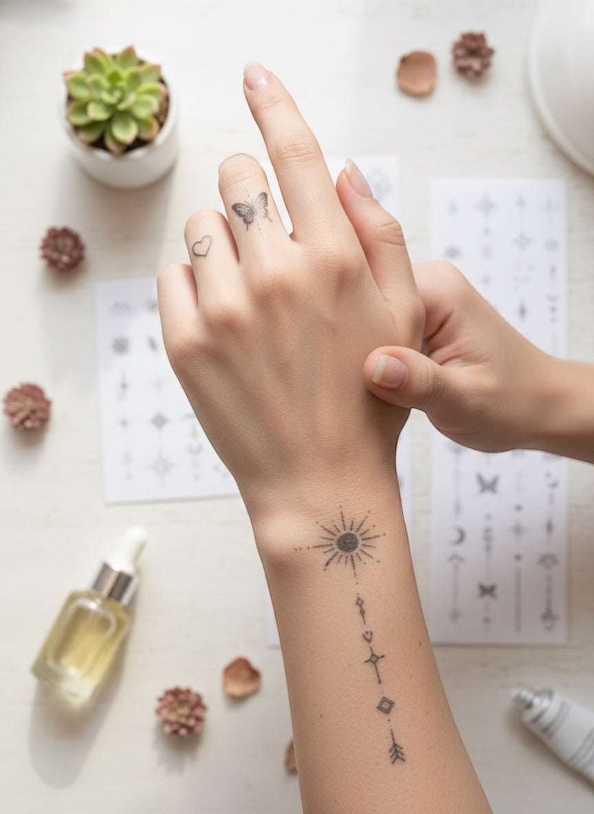 Temporary Tattoo Stickers 5pcs - Cute Star &amp; Geometric Designs, Waterproof Paper Stickers for Finger, Leg Shoulder, Neck, - Daily Party &amp; Festival Gift Body Art, Party Accessories