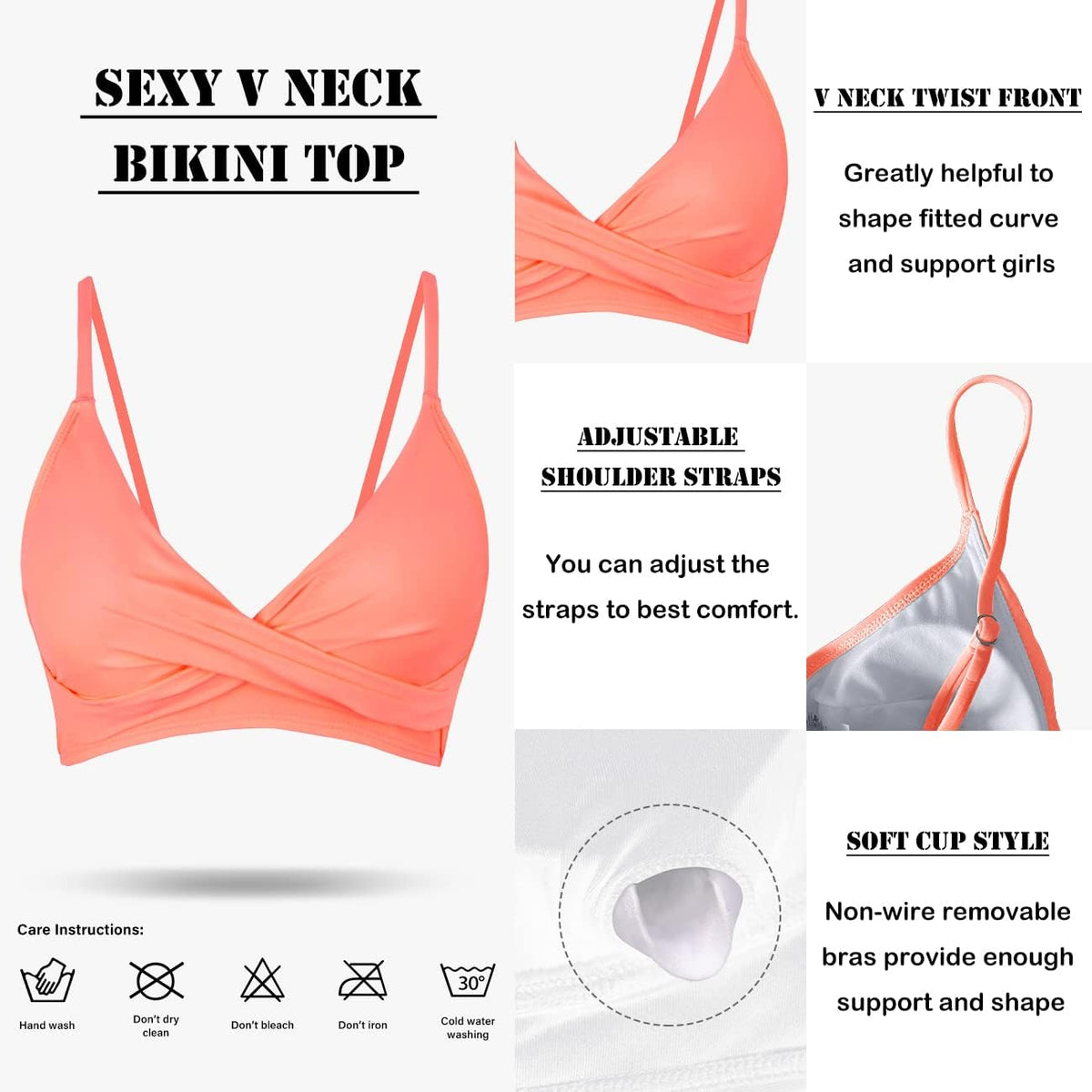Bikini Top Women's Push Up Bikini Top V Neck