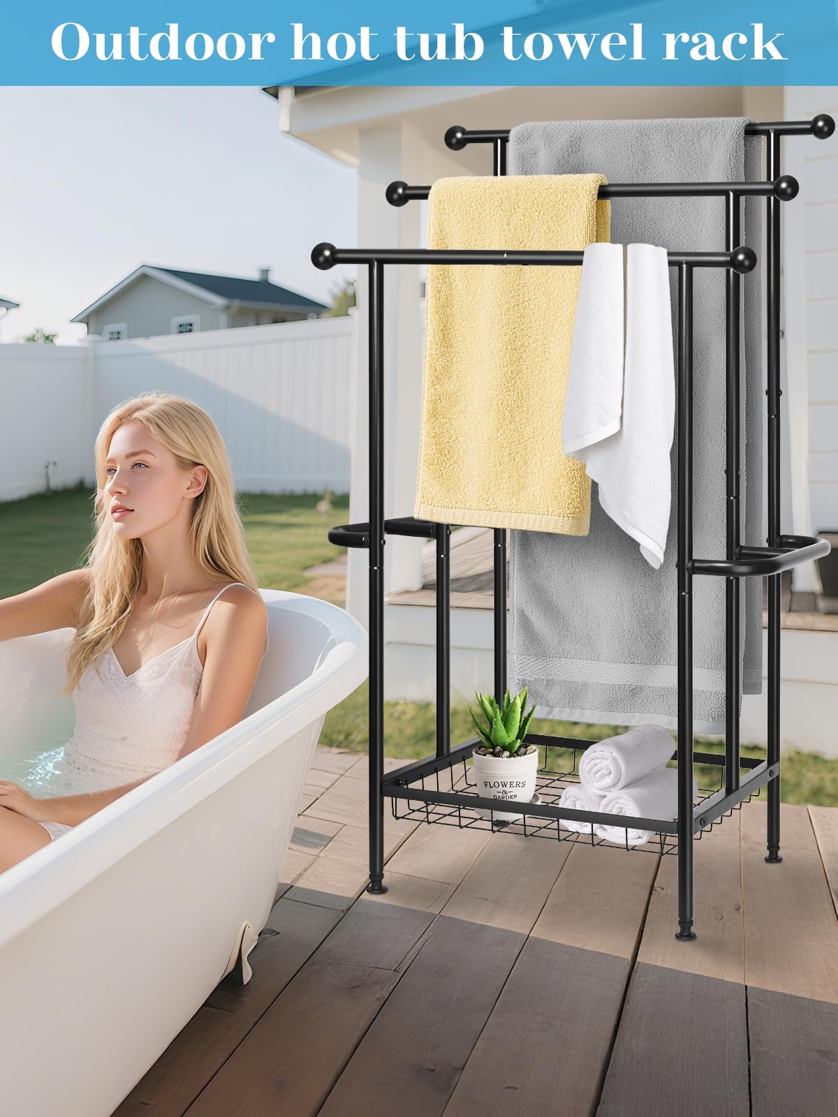 Freestanding Towel Rack for Bathroom &amp; Outdoor, 3-Tier