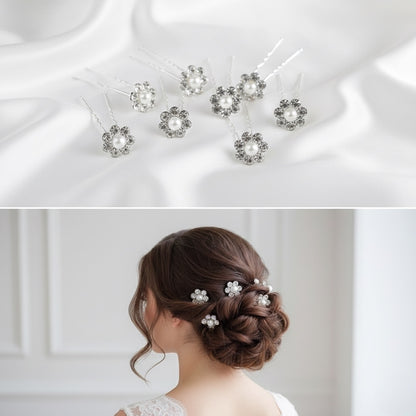 10Pcs Elegant Pearl Flower Hair Pins - Floral roz Hair Jewelry Pins for Brides & Formal Bun Hairstyles.