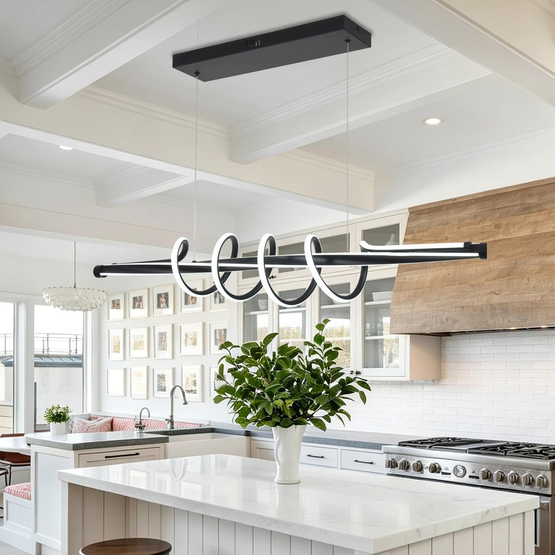 Modern Black Dimmable Spiral LED Chandelier Light
