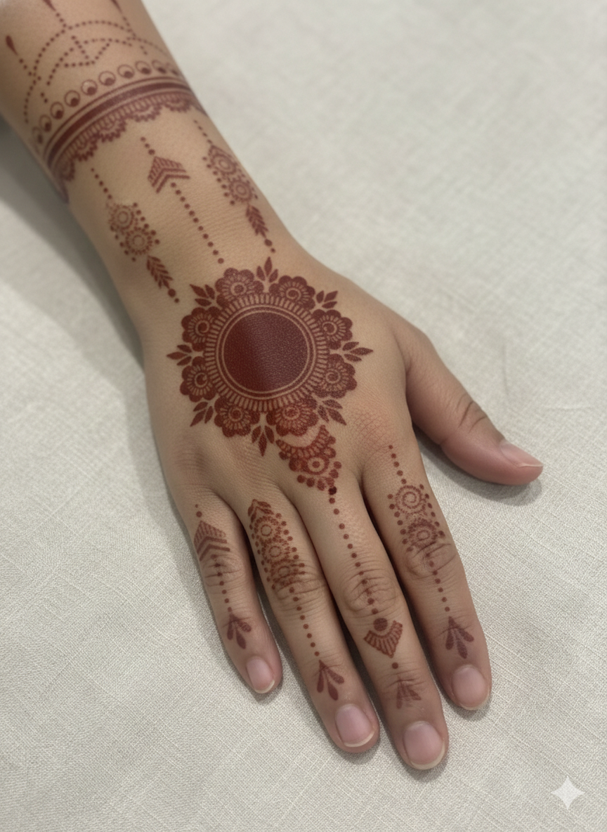 Royal Bridal Henna Luxury Embroidered Temporary Hand Tattoo for Weddings &amp; Special Celebrations