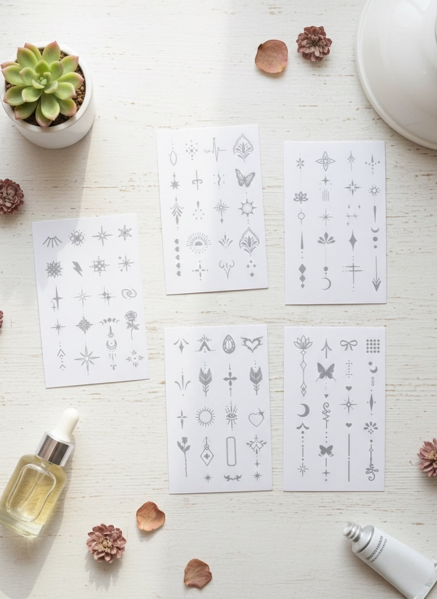 Temporary Tattoo Stickers 5pcs - Cute Star &amp; Geometric Designs, Waterproof Paper Stickers for Finger, Leg Shoulder, Neck, - Daily Party &amp; Festival Gift Body Art, Party Accessories