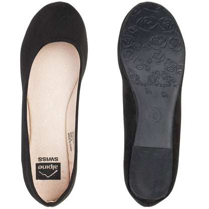 Alpine Swiss Womens Black Micro-Suede Pierina Ballet Flats